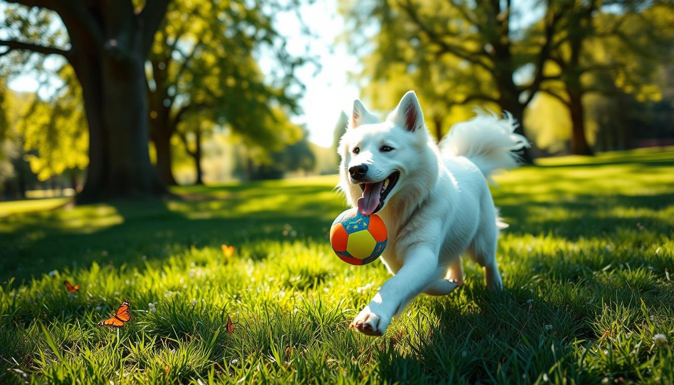 Berger Blanc Suisse playing fetch