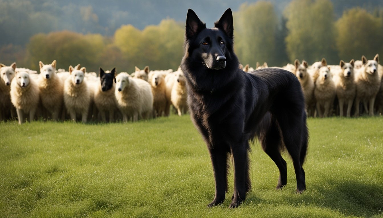 A Berger Blanc Suisse and Husky mix dog with a thick, white coat and striking blue eyes, standing outdoors with a curious and alert expression, showing a blend of the Berger Blanc Suisse’s elegance and the Husky’s striking features."